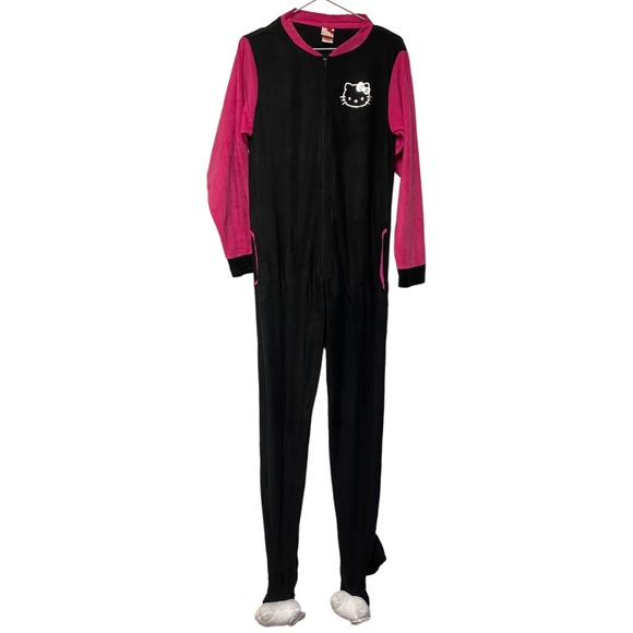 Hello Kitty Other - Hello Kitty Sanrio Onesie Pajamas w Feet Black Pink Adult Juniors Small S